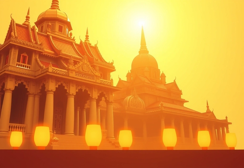 Gaming studio celebration illustration showing 15 years of mobile gaming development with golden temple lighting aesthetic